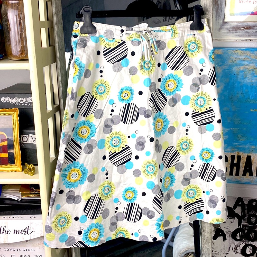 Talbots cotton floral sunflower midi skirt Size M stretch summer light A-line